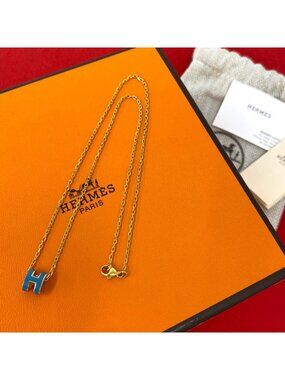 Hermes Box Mini Pop H Pendant Gold Blue Jean